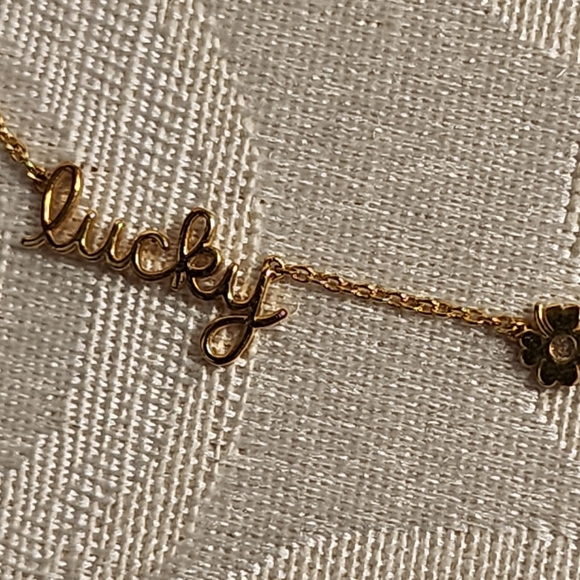 Sydney Evan “Lucky” Necklace .925 Gold Vermeil Diamond Accent Script Pendant 16” - Picture 5 of 13